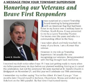 Lou Viverito Stickney Township newsletter story on receiving a flag from Mike Porfirio